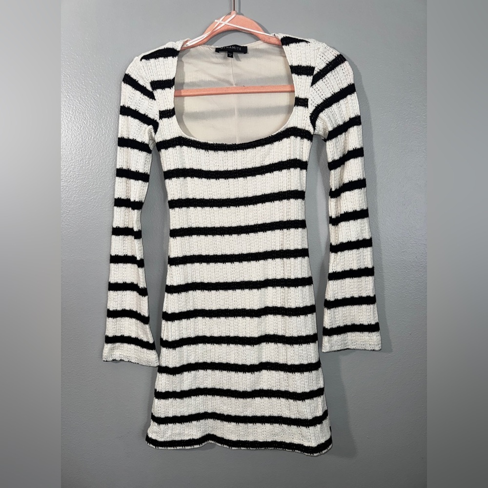 Dynamite Black and White Striped Long Sleeve Dress
